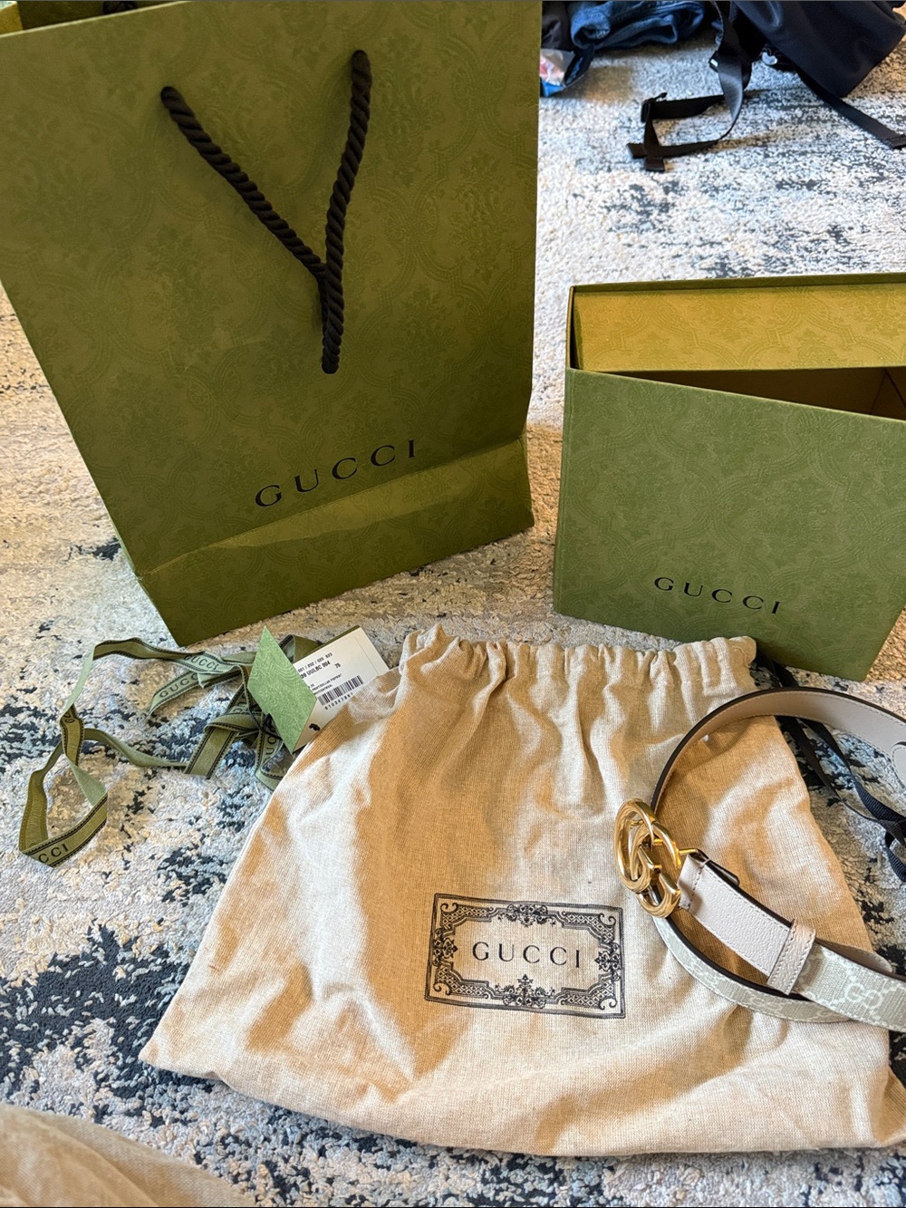 Gucci Beige and Gold Canvas Belt with Double-G Buckle